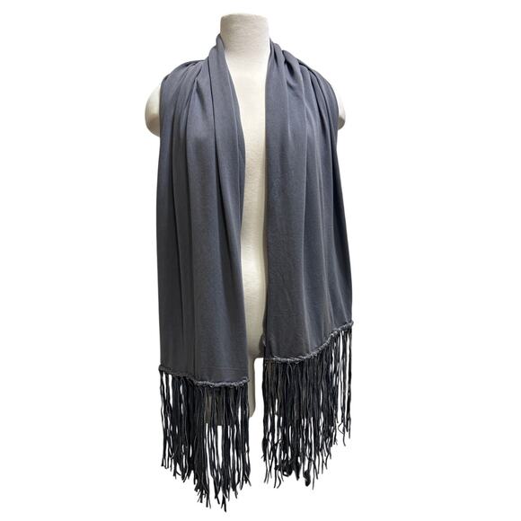 Handmade Bohemian Gray Suede Leather Fringe Scarf 65" Jersey Hippie Cottage - Picture 3 of 4